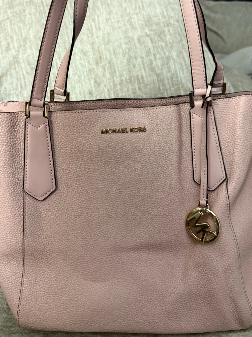 Michael Kors Pink Pebble Leather Tote with Gold MK Charm